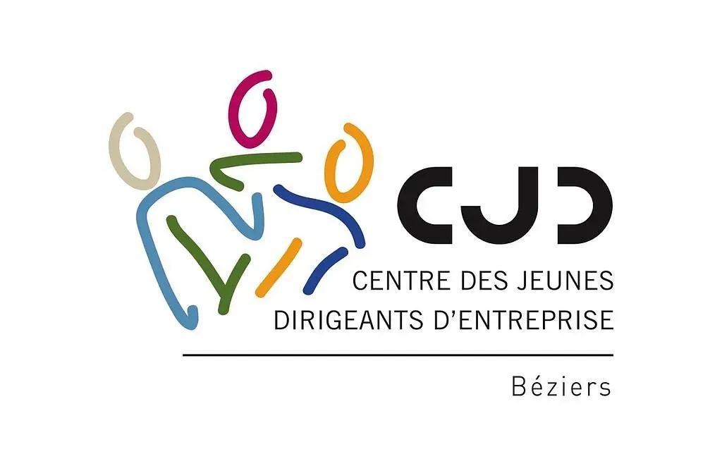 Logo CJD Béziers : Centre Jeunes Dirigeants Entreprise Logo CJD Béziers : initiales noires stylisées à côté de figures humaines abstraites et colorées. Texte : CENTRE DES JEUNES DIRIGEANTS D'ENTREPRISE.