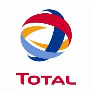 Logo Total : Symbole énergétique dynamique et nom de la marque Logo de Total : sphère entrelacée rouge, jaune, bleu clair et bleu foncé, avec le mot TOTAL en rouge en dessous.